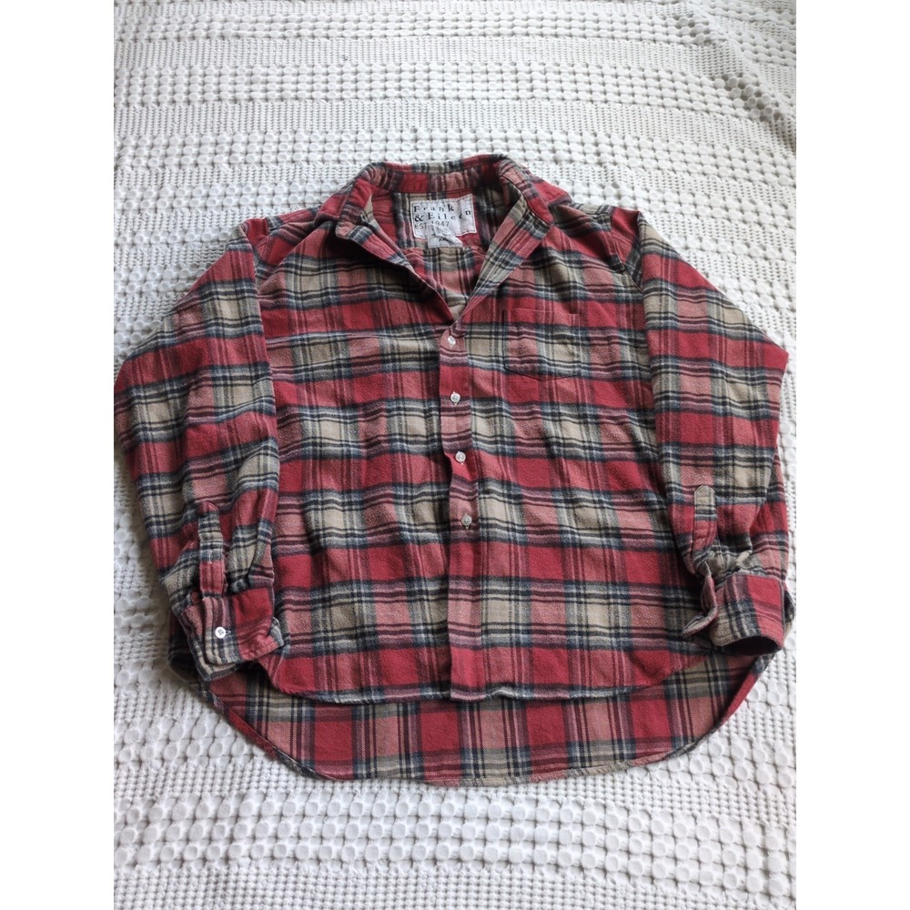 Frank & Eileen Eileen Oversized Flannel Shirt Plaid Button Up V Neck Small Red